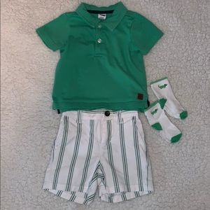 JanieJack 3-6 months matching shirt, shorts, socks